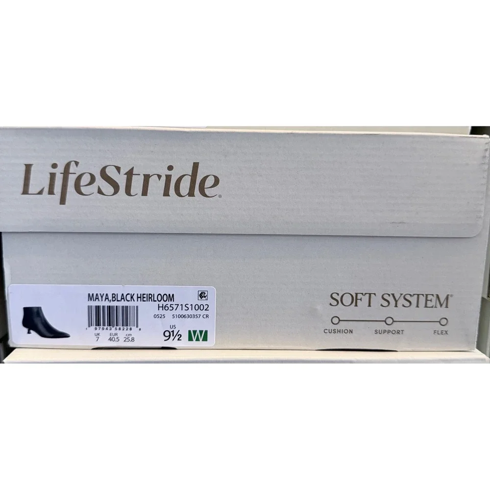 LifeStride Maya Black Ankle Bootie Women 9.5 W Kitten Heel Pointed Toe NEW